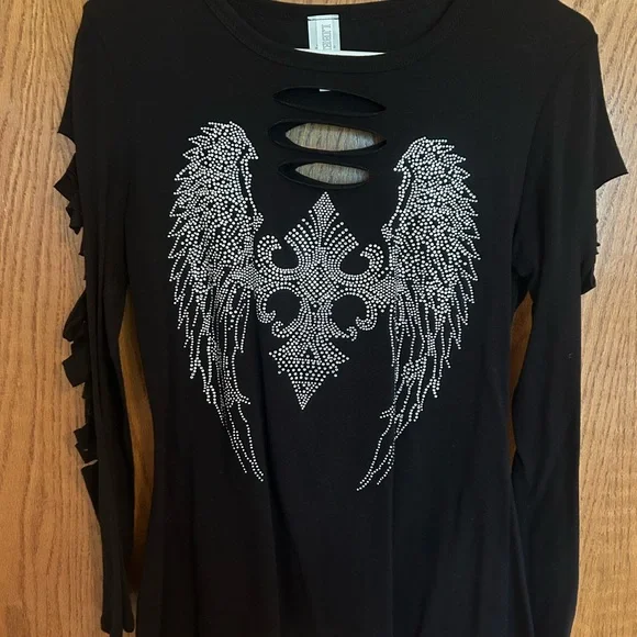 Women’s black long sleeve sexy black top with embellishing - Picture 11 of 13